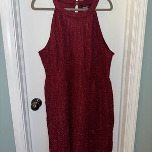 Elegant Burgundy Tweed Sleeveless Dress